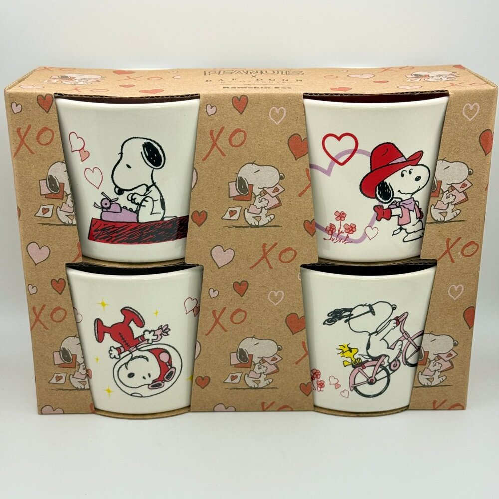 Rae Dunn Snoopy Valentine Ramekins | Set of 4 Ceramic Serving Bowls 8oz